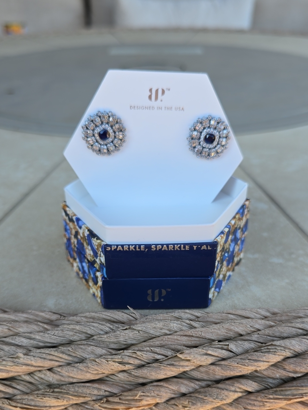 bp Sapphire Blue Halo Stud Earrings
